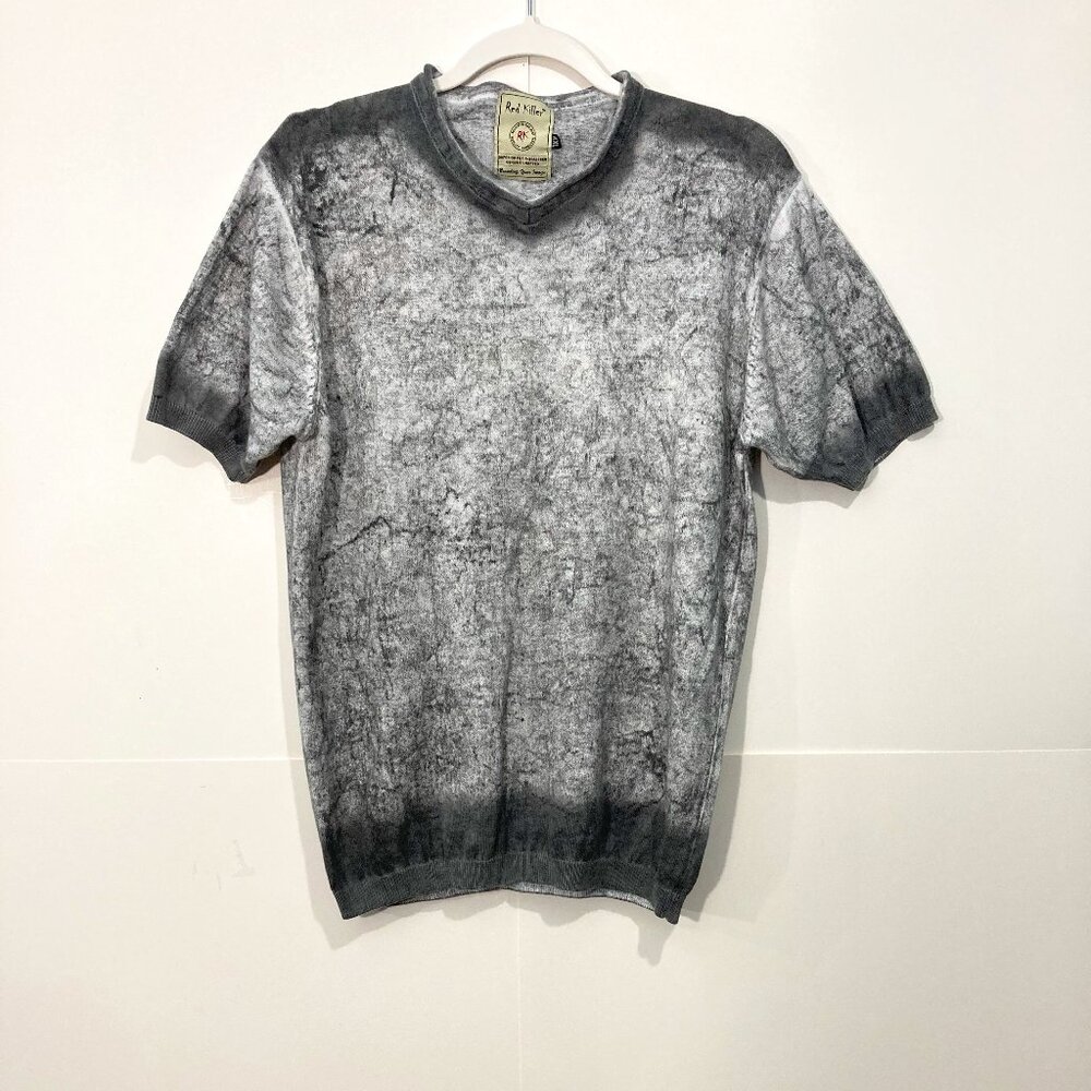 Red Killer Shirt Mens Short Sleeve V Neck Stretch Knit Pullover Gray heather XXL
